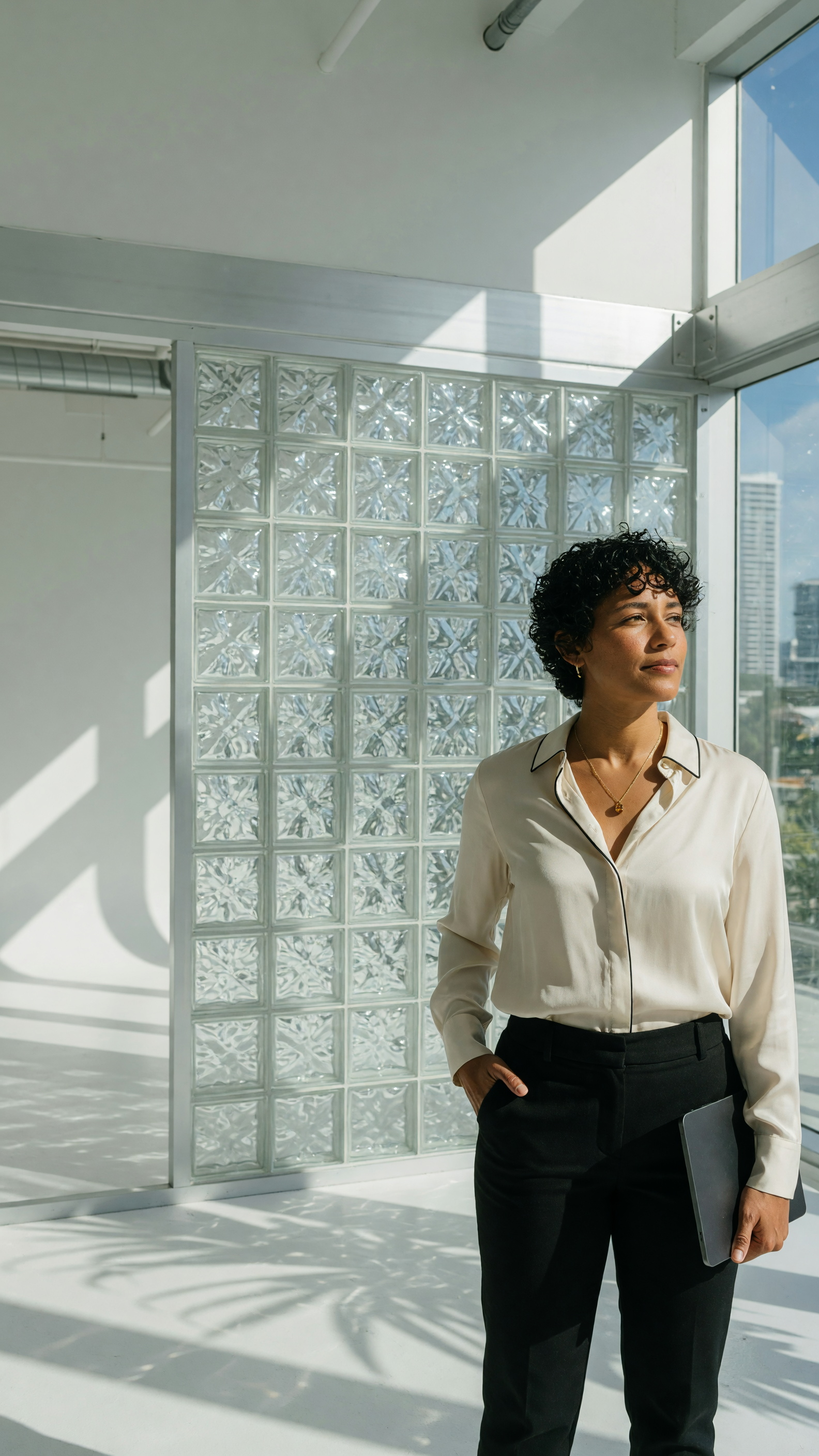 A creative technologist working inside a luminous Miami studio.